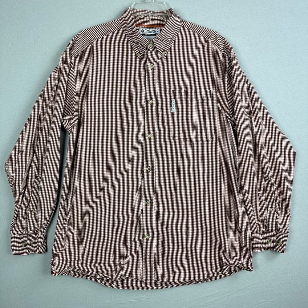 Columbia Shirt Men’s Large Long Sleeve Button Down Checked Maroon